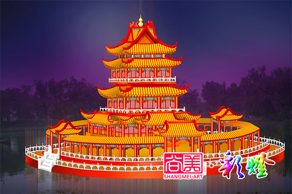 《海岳开襟》北京圆明园古建筑复原图彩灯设计稿