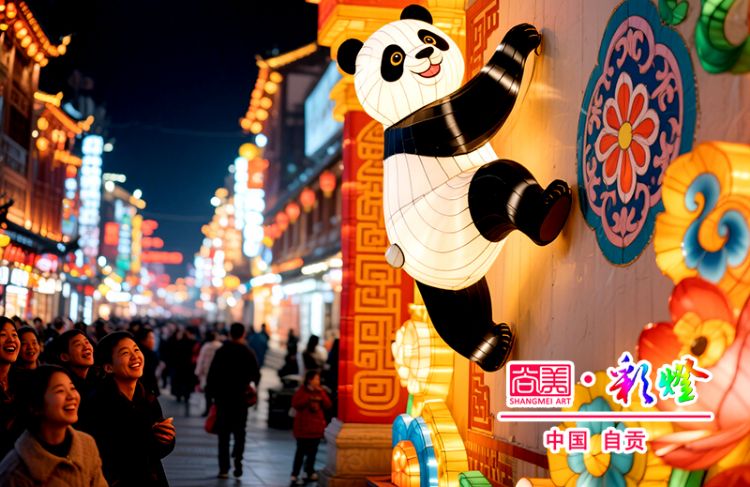 商业步行街网红熊猫彩灯